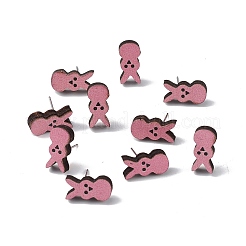 天然木のイースタースタッドピアス  女性用316ステンレスジュエリー  ウサギの模様  15x7mm  ピン：0.6mm&nbsp;EJEW-C013-02F