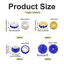 120スタイルパヴェディスコボールビーズ4個  樹脂粘土ラインストーンビーズ  ラウンド＆フラットラウンド  ミックスカラー  pp13（1.9~2mm）  6列ラインストーン  10mm  穴：1.5mm&nbsp;RB-TA0001-18