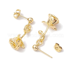 花の真鍮のダングルのピアス  女性用304ステンレススチールスタッドピアス  ゴールドカラー  29x11.5mm&nbsp;EJEW-TA00495