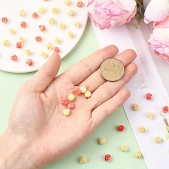 60個 2色 合成珊瑚彫刻花バラビーズ  染め  ミックスカラー  6.5~7x6.5~7x6.5~7mm  穴：1mm  30個/カラー&nbsp;CORA-SC0001-17