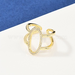Brass Micro Pave Cubic Zirconia Cuff Rings for Women&nbsp;RJEW-F186-02G