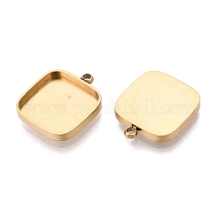 304ステンレススチールペンダントカボション部品  正方形  イオンプレーティング（ip）  18KGP本金メッキ  トレイ：12x12mm  15.5x13x2mm  穴：1.5mm&nbsp;STAS-Q113-21A-G