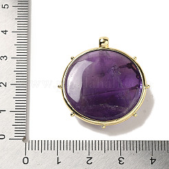 星座天然アメジストペンダント  真鍮のフラットラウンドいチャーム  ゴールドカラー  双子座  32x30x9mm  穴：2mm&nbsp;G-A300-E05