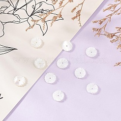 天然貝彫刻ビーズ10個  花  ホワイト  10x2mm  穴：1mm&nbsp;FIND-GO0003-13