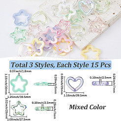 45個3スタイル透明アクリルパーツ  ABカラーメッキ  混合図形  25~30x27.5~30.5x5~7mm  穴：1.8~2.5mm  15個/スタイル&nbsp;OACR-PA0002-16