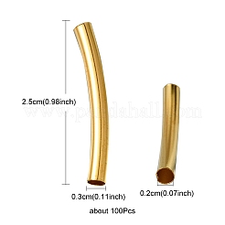 100個の真鍮チューブビーズ  カーブチューブ  ゴールドカラー  25x3mm  穴：2mm&nbsp;KK-YW0001-62G