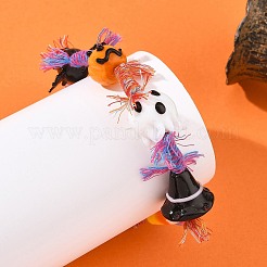 ハロウィン ハンドメイド ランプワーク ゴースト カボチャ コウモリ 編み込みビーズブレスレット  綿とナイロンのタッセルコード付き  カラフル  内径：2.05~3.35インチ（5.2~8.5cm）&nbsp;BJEW-TA00771