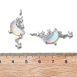 真鍮マイクロパヴェキュービックジルコニアと樹脂ペンダント  カドミウムフリー＆ニッケルフリー＆鉛フリー  スター＆ムーン  プラチナ  透明  33x13.5x4.5mm  穴：4x2.5mm&nbsp;KK-Z103-05P-01