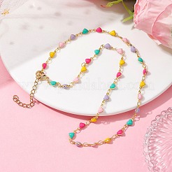 Real 18K Gold Plated Brass Enamel Heart Link Chain Necklaces&nbsp;NJEW-JN04533
