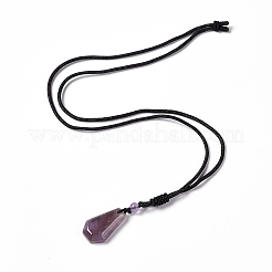 Natural Amethyst Hexagon Pendant Necklace with Nylon Cord&nbsp;NJEW-G094-A01