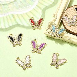 12 個 6 色のゴールデン合金、ラインストーンペンダント  エナメル  蝶のチャーム  ミックスカラー  19.5x20x2mm  穴：2mm  2個/カラー&nbsp;FIND-CJ0001-79