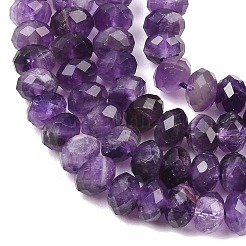 天然石アメジストビーズ連売り  ロンデル  多面カット  7.5~8.5x4.8~6mm  穴：1mm  約68~76個/連  14.96~15.35''（38~39センチメートル）&nbsp;G-C259-A27-5x8mm