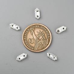 真鍮中東ラインストーンブリッジスペーサー  クリスタルラインストーンインレイ5個  ニッケルフリー  六角  銀  11x4.5x2.5mm  穴：1mm  2の穴&nbsp;RSB021NF-2