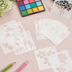 20個の花ペットプラスチックくり抜き描画絵画ステンシルテンプレート  ホワイト  76x76x0.3mm  穴：6mm&nbsp;DIY-GF0012-41
