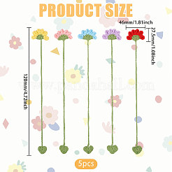 5Pcs 5 Colors Wool Crochet Flower & Heart Hanging Bookmarks&nbsp;AJEW-GL0003-55