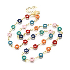 Brass Colorful Enamel Donut Link Chain Necklaces for Women&nbsp;NJEW-D314-04G
