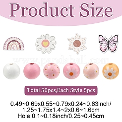 50Pcs 10 Styles Printed Wood Beads&nbsp;WOOD-YW0002-02