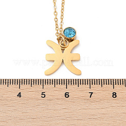 304 Stainless Steel Glass Drill Birth Stone Constellation Pendant Necklaces&nbsp;LS-STAS-D305-08G-L