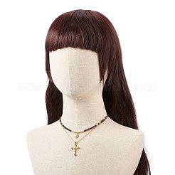 2 個 2 スタイル キュービックジルコニア クロス & ムーン ペンダント ネックレス セット 天然ガーネット ビーズ  女性のためのアクセサリー用原石のアクセサリー  ゴールドカラー  16.26~17.8インチ（41.3~45.2cm）  1個/スタイル&nbsp;NJEW-JN04029