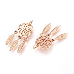 真鍮チャーム  羽付きネット/ウェブ  ローズゴールド  26x12x1.34mm  穴：3.4mm&nbsp;KK-J275-25RG