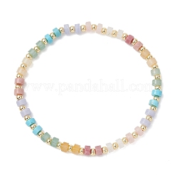 Natural Green Aventurine & Rose Quartz & Howlite & White Jade & Yellow Aventurine & Synthetic Blue Lace Agate & Brass Beads Stretch Bracelets for Women&nbsp;BJEW-JB13334-03