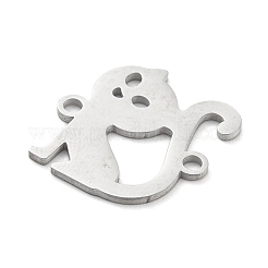変色しない304ステンレススチール中空コネクタチャーム  猫の形のリンク  ステンレス鋼色  19x18x1mm  穴：1.2mm&nbsp;STAS-P332-05P