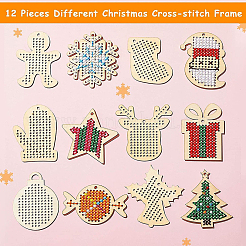 クリスマステーマの木製クロスステッチキット1袋  クロスステッチの糸と針と木片が含まれています  ミックスカラー  56.5~89x63~91x2.5mm&nbsp;WOOD-SC0002-24
