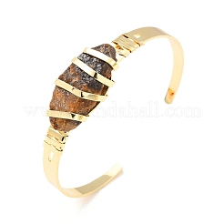 Natural Tiger Eye Horse Eye Beaded Cuff Bangle&nbsp;G-D458-01G-05-RS