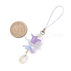 ガラスとアクリルの花のペンダント装飾4個  ナイロンストラップ付き  ミックスカラー  120~122mm&nbsp;HJEW-TA00432