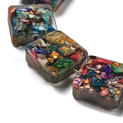 天然の染色されたインペリアルジャスパーと樹脂ビーズの連売り  正方形  カラフル  16x16x6mm  穴：1.6mm  約11個/連  6.97インチ（17.7cm）&nbsp;G-G083-C05-01