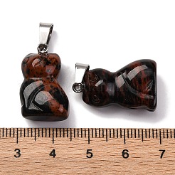 ナチュラルマホガニーのオブシディアンのペンダント  201ステンレススチール製金具付き  猫  24~25x15~16x9~10mm  穴：4.5x7mm&nbsp;G-B127-08P-06
