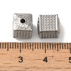 変色しない304ステンレススチールビーズ  キューブ  ステンレス鋼色  9.5x7.5x7.5mm  穴：1.8mm&nbsp;STAS-K285-32P