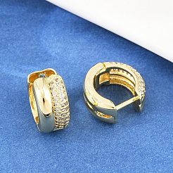 Brass Micro Pave Clear Cubic Zirconia Hoop Earrings&nbsp;EJEW-F405-12G