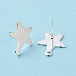 201 ステンレススチールスタッドピアス金具  水平ループと316ステンレススチールピン付き  スター  925銀メッキ  15x13mm  穴：1.4mm  ピン：0.7mm&nbsp;X-STAS-K241-05S