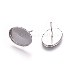 変色しにくい304ステンレススチール製イヤリング金具  オーバル  ステンレス鋼色  トレイ：14x10mm  15x11mm  ピン：0.8mm&nbsp;STAS-P227-41P