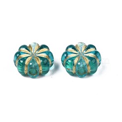 メッキアクリルビーズ  ライン入り  花  ダークターコイズ  14x13x6.5mm  穴：2.5mm&nbsp;X-PACR-N008-020