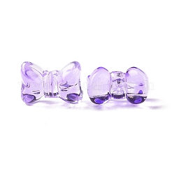 透明なスプレー塗装ガラスビーズ  蝶結び  青紫色  10x14x8mm  穴：1mm&nbsp;GLAA-I050-11B