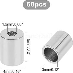 304ステンレススチールコードエンド  エンドキャップ  コラム  ステンレス鋼色  5x4mm  穴：1.5mm  内径：3mm  60個/箱&nbsp;STAS-UN0017-70P