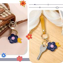 DIY 花模様のイミテーションレザーキーホルダー作りキット  合金留め具と鉄製スプリットキーリング付き  ブラック  165mm&nbsp;DIY-SZ0010-63A