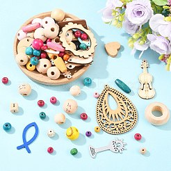 福袋  塗装された天然木ビーズを含む  ミックスカラー  4~30mm&nbsp;DIY-LUCKYBAY-91