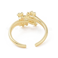 Clear Cubic Zirconia Clover & Leaf Open Cuff Ring&nbsp;RJEW-E072-07G