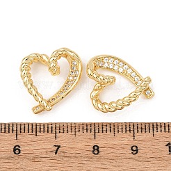 真鍮製マイクロリングをリンクキュービックジルコニア  ゴールドカラー  ツイストハート  透明  16x16x7mm  穴：3.5mm&nbsp;KK-G543-18G-02