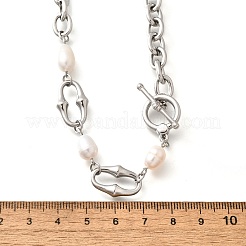 304ステンレススチールアズキチェーンネックレス  女性用天然淡水真珠ネックレス  ステンレス鋼色  19.80インチ（50.3cm）&nbsp;NJEW-U031-12P