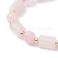 Natural Rose Quartz Column & Round Stretch Bracelet for Women&nbsp;BJEW-JB09351-05