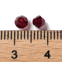 透明ガラスビーズ  双円錐形  暗赤色  4x4x3.5mm  穴：1mm  720個/袋&nbsp;GGLA-Z004-05C
