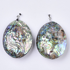 Double-Sided Natural Abalone Shell/Paua Shell Pendants&nbsp;SSHEL-N034-05