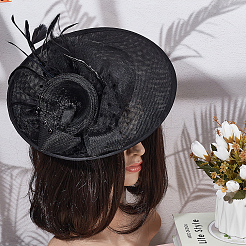 リネンミニハットファシネーターベース  DIY 工芸品のヘアアクセサリーの装飾  ブラック  290x45mm&nbsp;AJEW-WH0561-32A