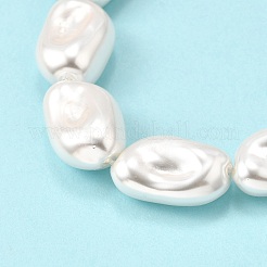電気メッキ磁器模造真珠ビーズ連売り  ナゲット  ホワイト  19~20x12~13x7~8mm  穴：1mm  約22個/連  15.75''（40センチメートル）&nbsp;PORC-K009-01B