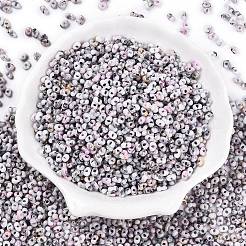 ツートンカラーのベーキングペイントガラスシードビーズ  丸い穴  ピーナッツ  ライトグレー  4.5x2.5x2.5mm  穴：1mm  約4500個/ポンド&nbsp;SEED-C003-01O