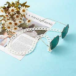 アクリルカーブチェーン眼鏡チェーン  眼鏡用ネックストラップ  304ステンレススチール製丸カン付き  カニカン  ゴム製ループの端  ホワイト  710x16.5mm&nbsp;AJEW-EH00371
